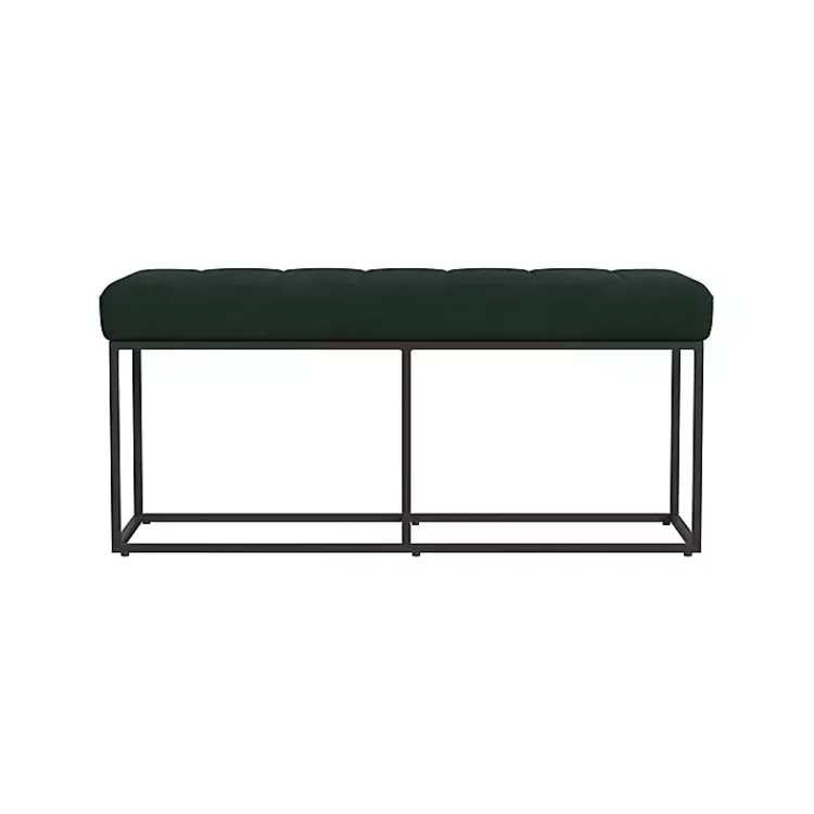 Benches & Ottomans-Kirklands Home Faux Suede Upholstered Metal Frame Bench Green