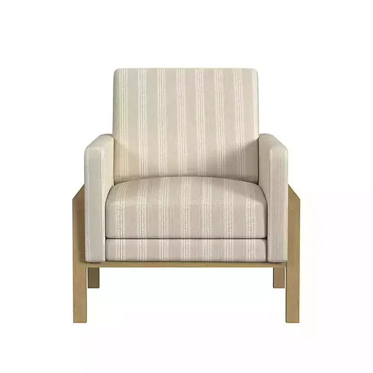 Accent Chairs-Kirklands Home Tan Striped Upholstered Wood Frame Armchair