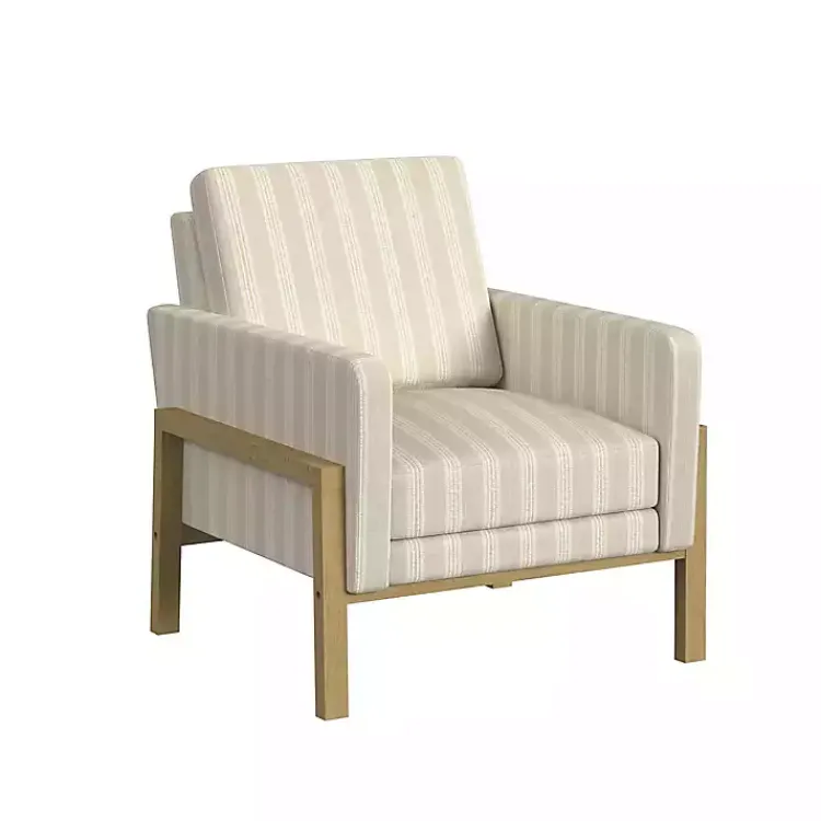 Accent Chairs-Kirklands Home Tan Striped Upholstered Wood Frame Armchair