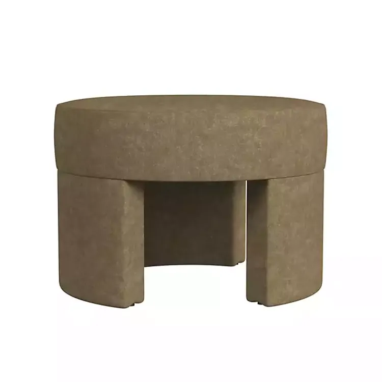Benches & Ottomans-Kirklands Home Mocha Round Upholstered Ottoman Brown