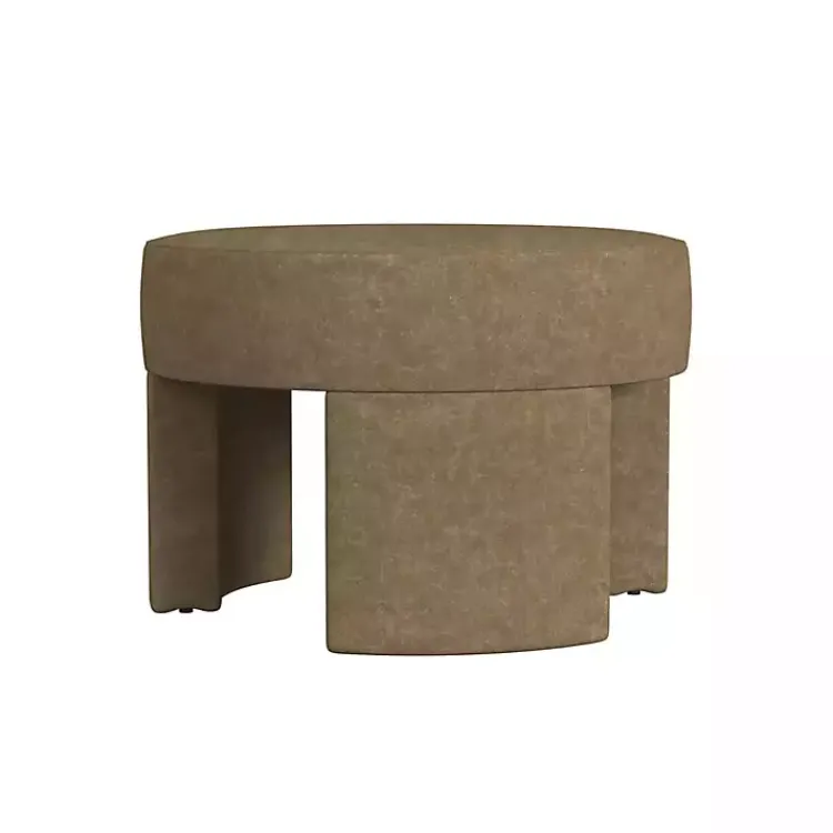 Benches & Ottomans-Kirklands Home Mocha Round Upholstered Ottoman Brown