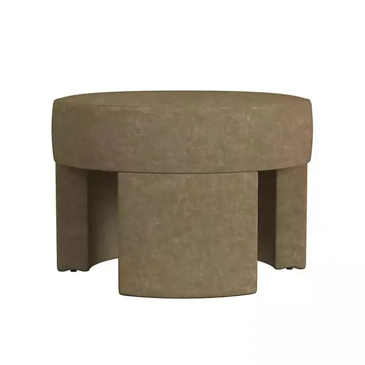 Benches & Ottomans-Kirklands Home Mocha Round Upholstered Ottoman Brown