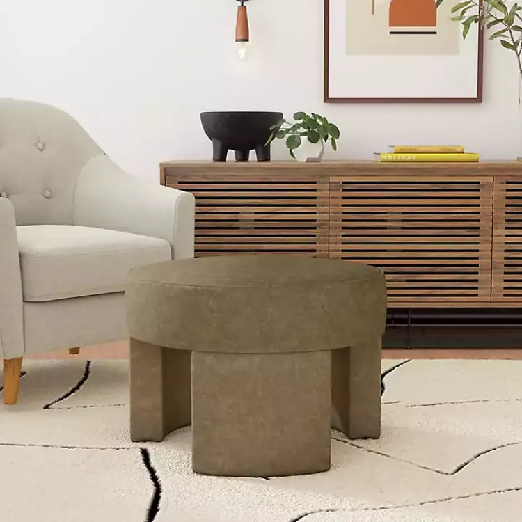 Benches & Ottomans-Kirklands Home Mocha Round Upholstered Ottoman Brown