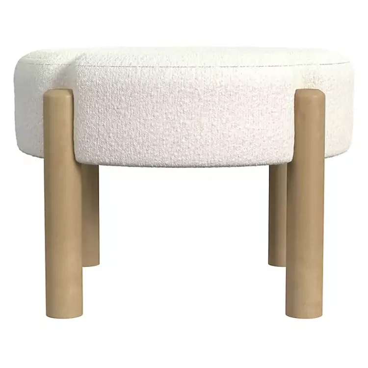Benches & Ottomans-Kirklands Home Cream Boucle Natural Wood Ottoman White