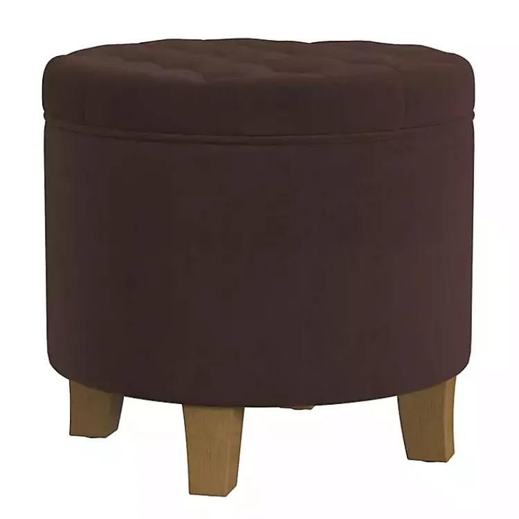 Benches & Ottomans-Kirklands Home Espresso Velvet Tufted Storage Ottoman Brown