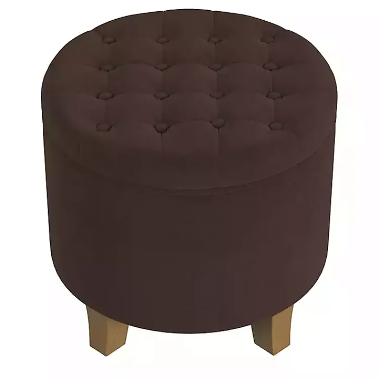 Benches & Ottomans-Kirklands Home Espresso Velvet Tufted Storage Ottoman Brown