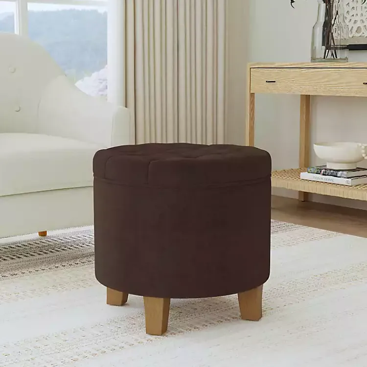 Benches & Ottomans-Kirklands Home Espresso Velvet Tufted Storage Ottoman Brown