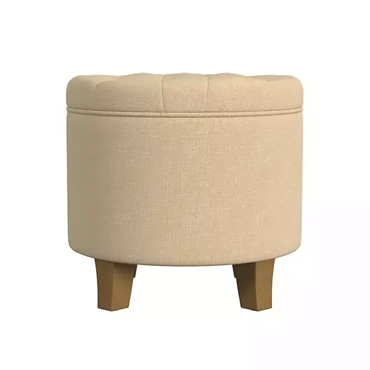 Benches & Ottomans-Kirklands Home Woven Upholstered Tufted Storage Ottoman Tan