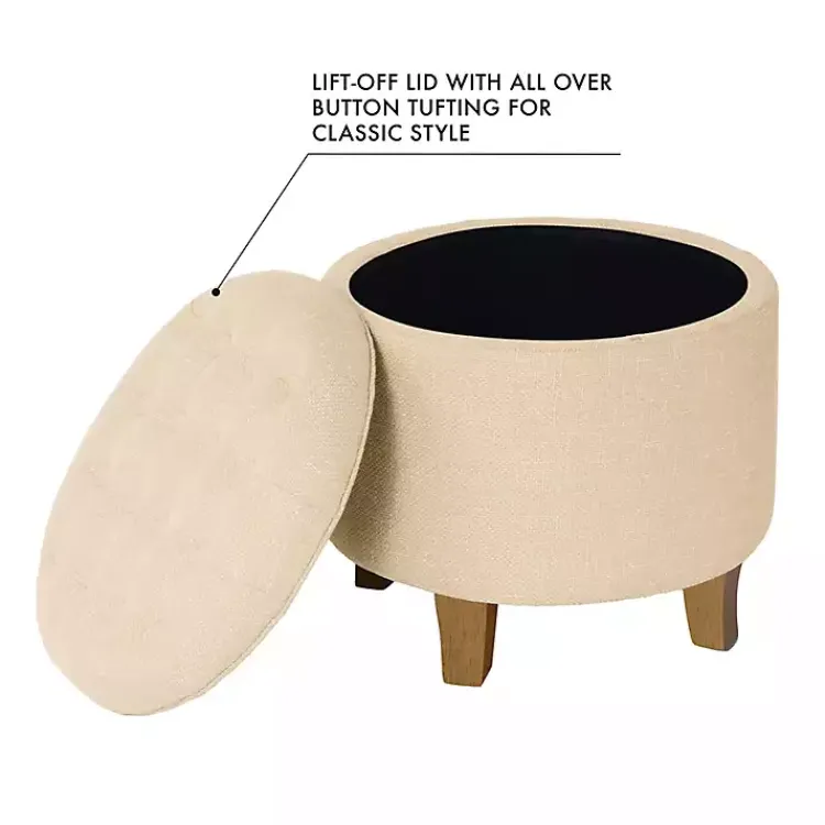 Benches & Ottomans-Kirklands Home Woven Upholstered Tufted Storage Ottoman Tan