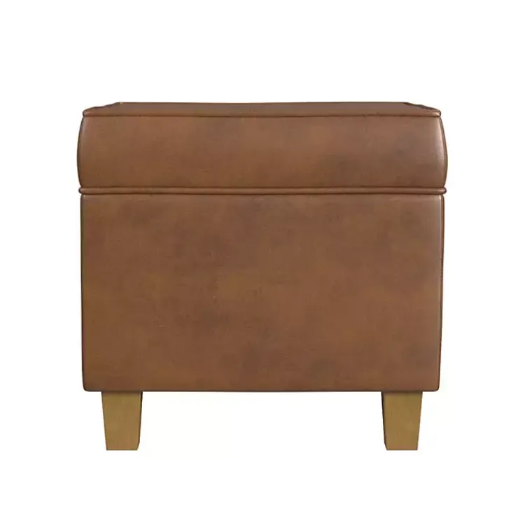 Benches & Ottomans-Kirklands Home Faux Leather Square Storage Ottoman Brown