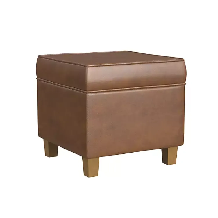 Benches & Ottomans-Kirklands Home Faux Leather Square Storage Ottoman Brown