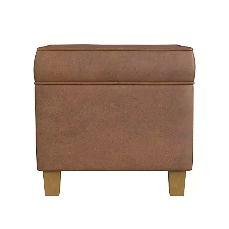 Benches & Ottomans-Kirklands Home Faux Leather Square Storage Ottoman Brown