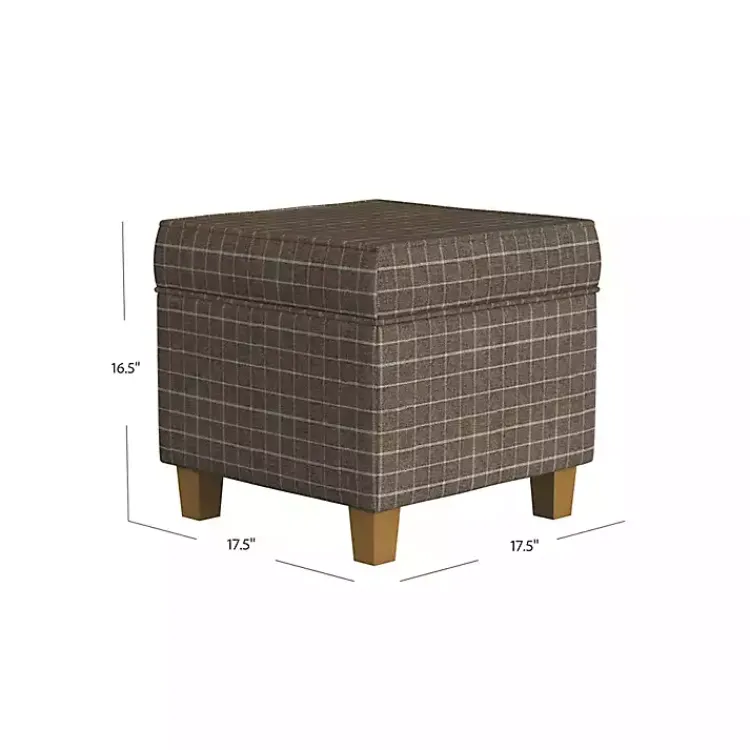 Benches & Ottomans-Kirklands Home Plaid Upholstered Square Storage Ottoman Brown
