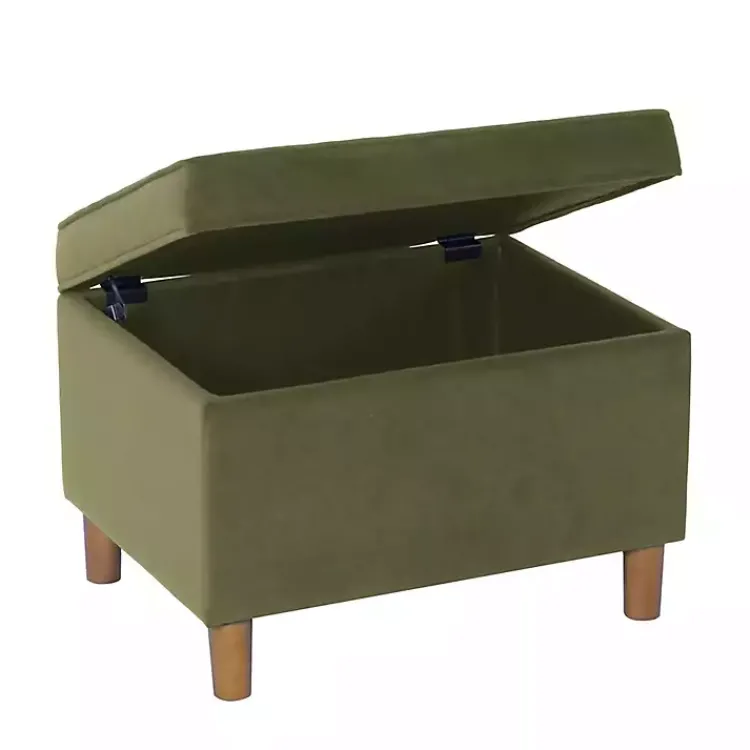 Benches & Ottomans-Kirklands Home Sage Velvet Rectangle Storage Ottoman Green