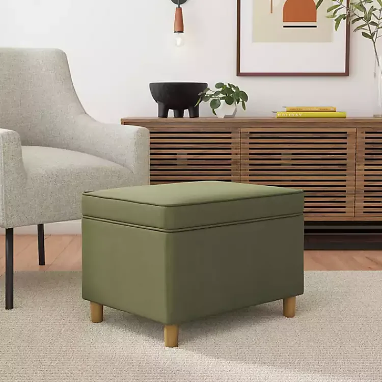 Benches & Ottomans-Kirklands Home Sage Velvet Rectangle Storage Ottoman Green