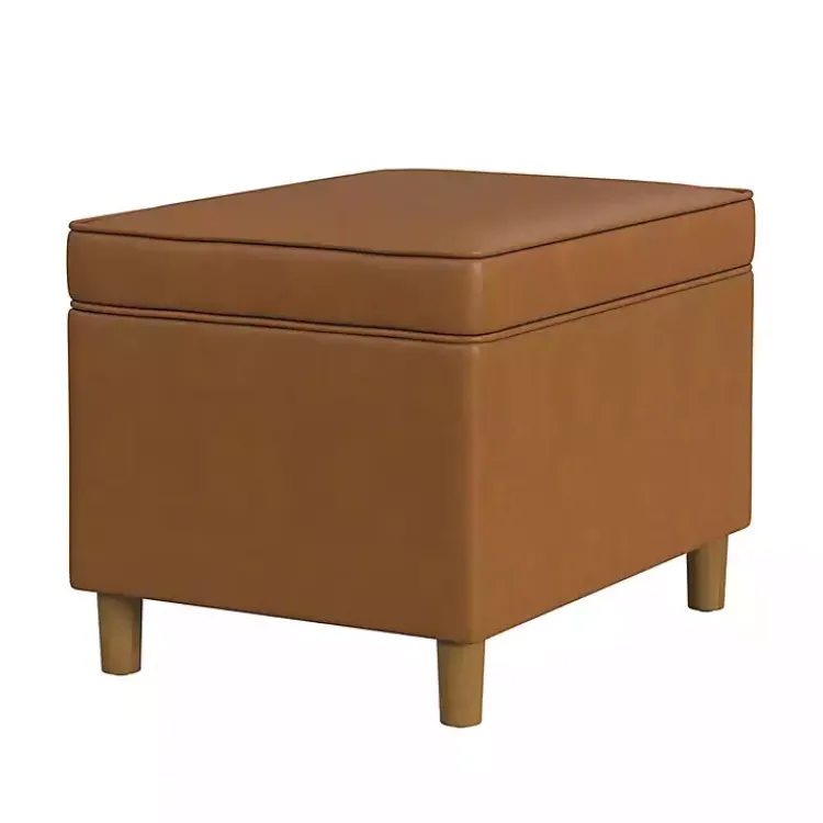 Benches & Ottomans-Kirklands Home Caramel Faux Leather Storage Ottoman Brown