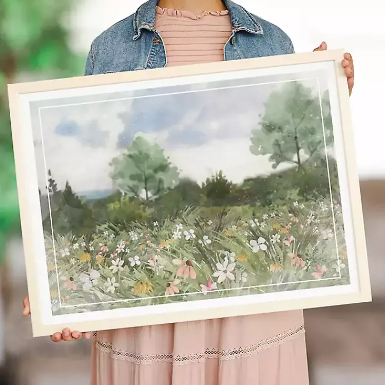 Framed Art-Kirklands Home Floral Field Framed Art Print Green