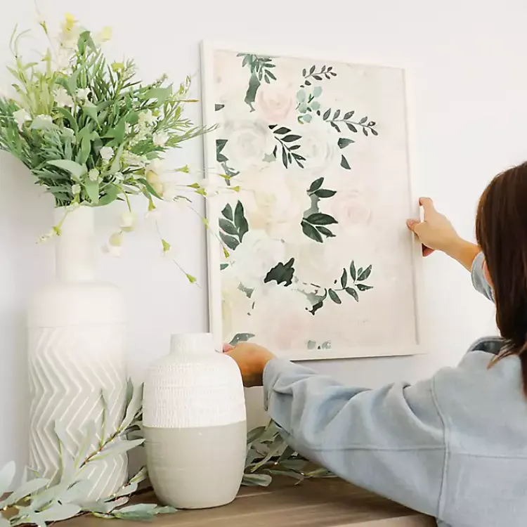 Framed Art-Kirklands Home Cream Elegant Floral Framed Art Print Ivory