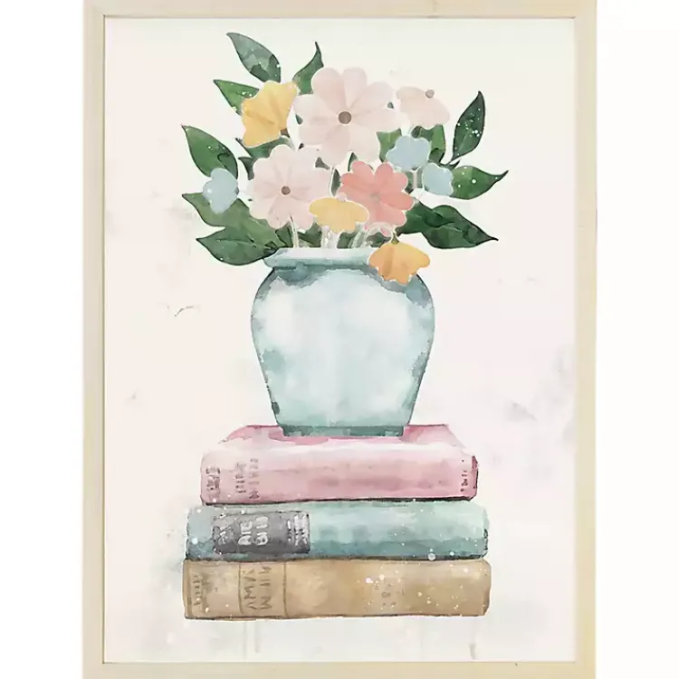 Framed Art-Kirklands Home Floral Vase on Books Framed Art Print
