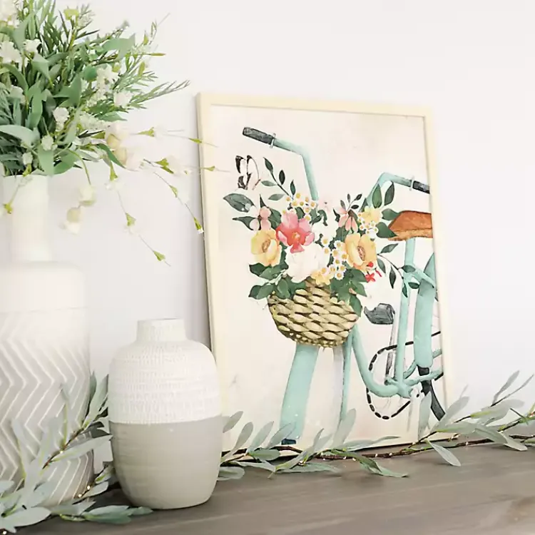 Framed Art-Kirklands Home Floral Bike Basket Framed Art Print