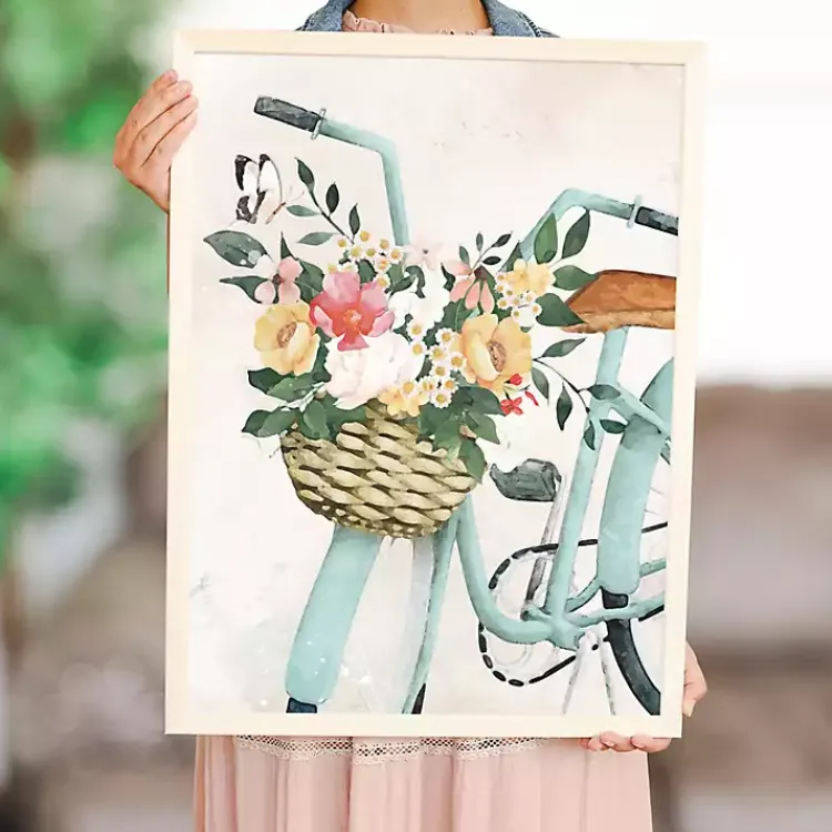 Framed Art-Kirklands Home Floral Bike Basket Framed Art Print