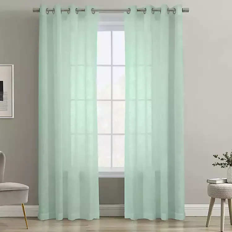 Curtains & Drapes-Kirklands Home Seafoam Boucle Sheer Curtain Panel, 84 in. Green