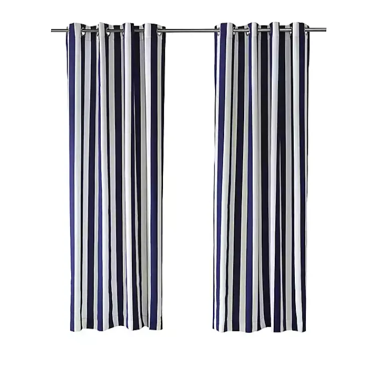 Outdoor Curtains-Kirklands Home Navy Coastal Stripe Outdoor Curtain Panel, 84 in.