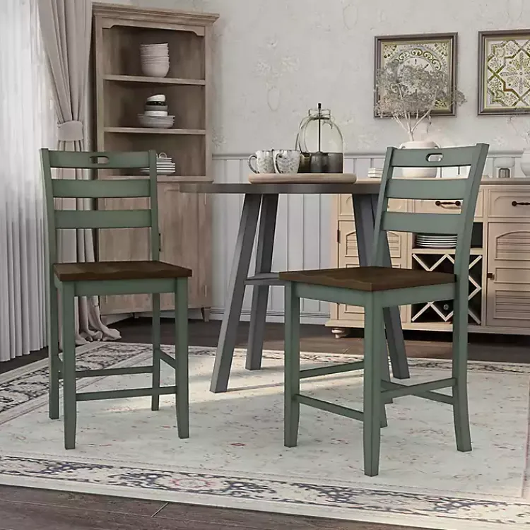 Bar Stools & Counter Height Stools-Kirklands Home Antique Wood Counter Stools, Set of 2 Green