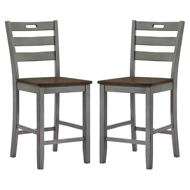 Bar Stools & Counter Height Stools-Kirklands Home Antique Light Wood Counter Stools, Set of 2 Gray