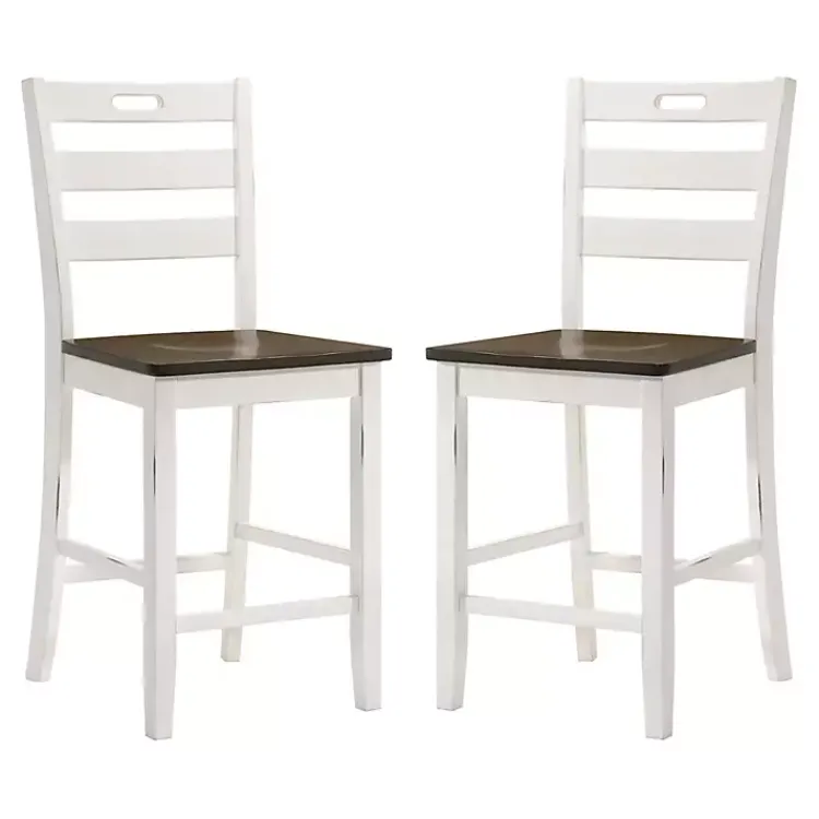 Bar Stools & Counter Height Stools-Kirklands Home Antique Wood Counter Stools, Set of 2 White