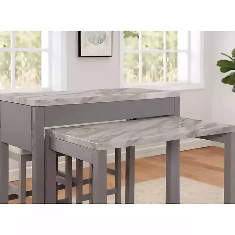 Dining Tables-Kirklands Home Gray and White Faux Marble Nested Counter Table