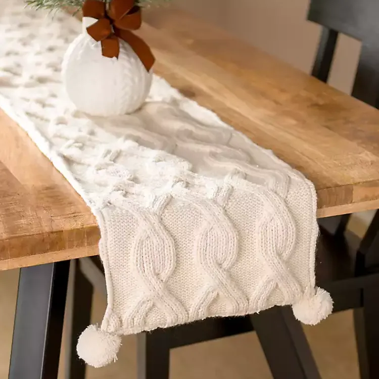 Table Linens-Kirklands Home Chunky Knit Table Runner, 108 in. Ivory