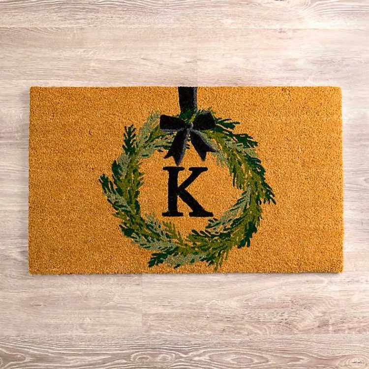 Doormats-Kirklands Home Christmas Wreath Monogram K Doormat