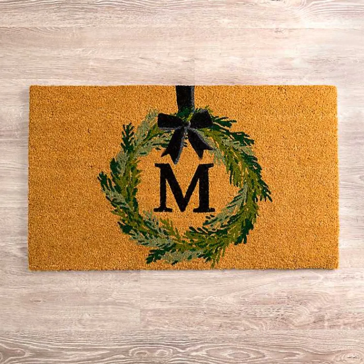 Doormats-Kirklands Home Christmas Wreath Monogram M Doormat