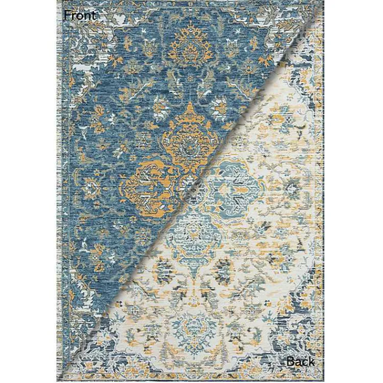 Outdoor Rugs-Kirklands Home Blue & Orange Medallion Reversible Area Rug, 8x10