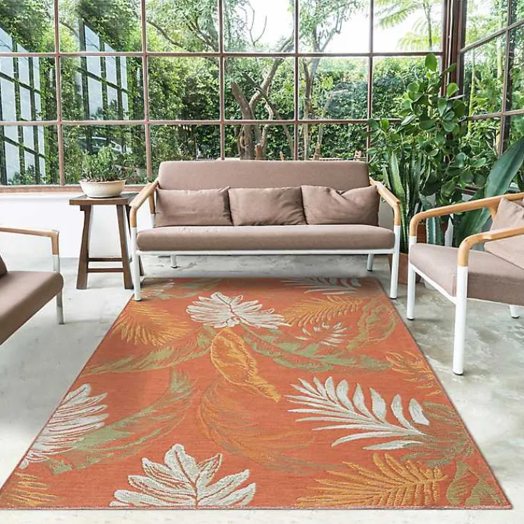 Outdoor Rugs-Kirklands Home Orange & Green Palms Reversible Outdoor Rug, 5x7