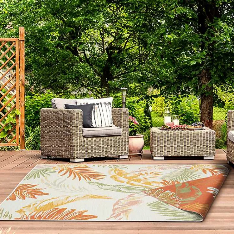 Outdoor Rugs-Kirklands Home Orange & Green Palms Reversible Outdoor Rug, 5x7
