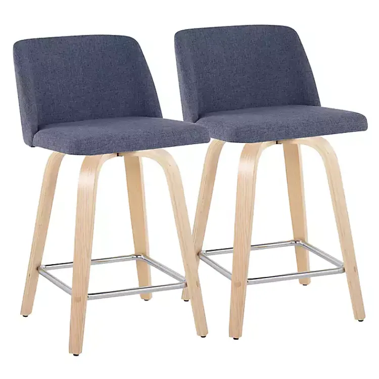 Bar Stools & Counter Height Stools-Kirklands Home Navy Torino Upholstered Counter Stools, Set of 2 Blue