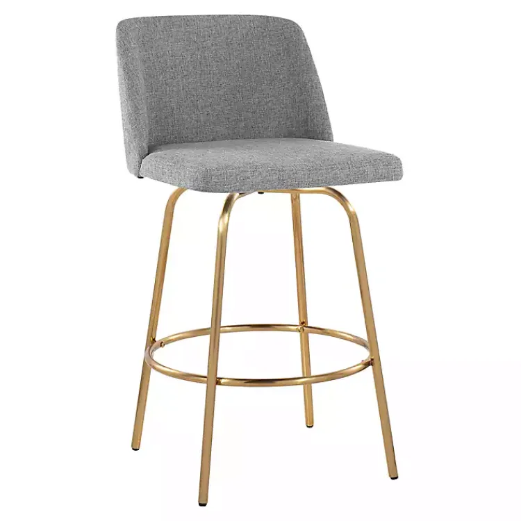 Bar Stools & Counter Height Stools-Kirklands Home Torino Gold Leg Counter Stools, Set of 2 Gray