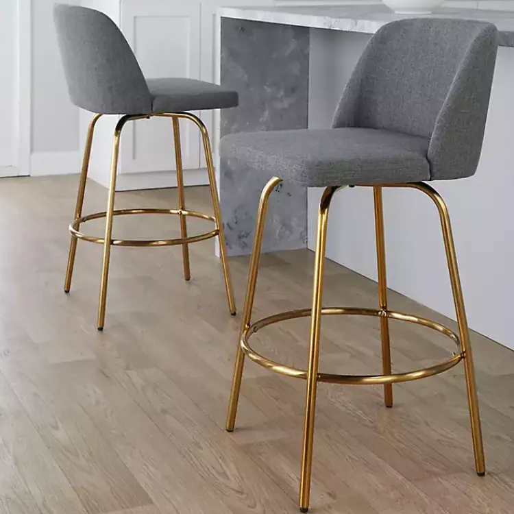 Bar Stools & Counter Height Stools-Kirklands Home Torino Gold Leg Counter Stools, Set of 2 Gray