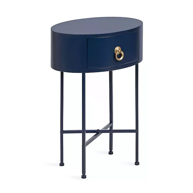 Accent & End Tables-Kirklands Home Navy Oval Decklyn Accent Table Blue
