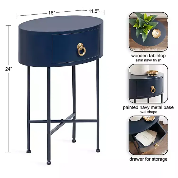 Accent & End Tables-Kirklands Home Navy Oval Decklyn Accent Table Blue