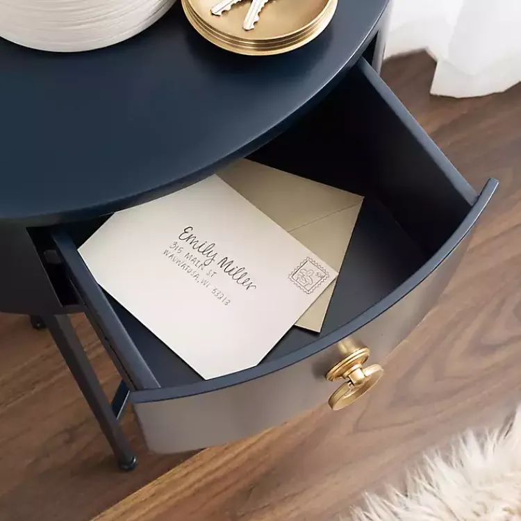 Accent & End Tables-Kirklands Home Navy Oval Decklyn Accent Table Blue