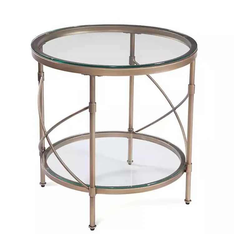 Accent & End Tables-Kirklands Home Round Bronze Metal and Glass Accent Table Gold