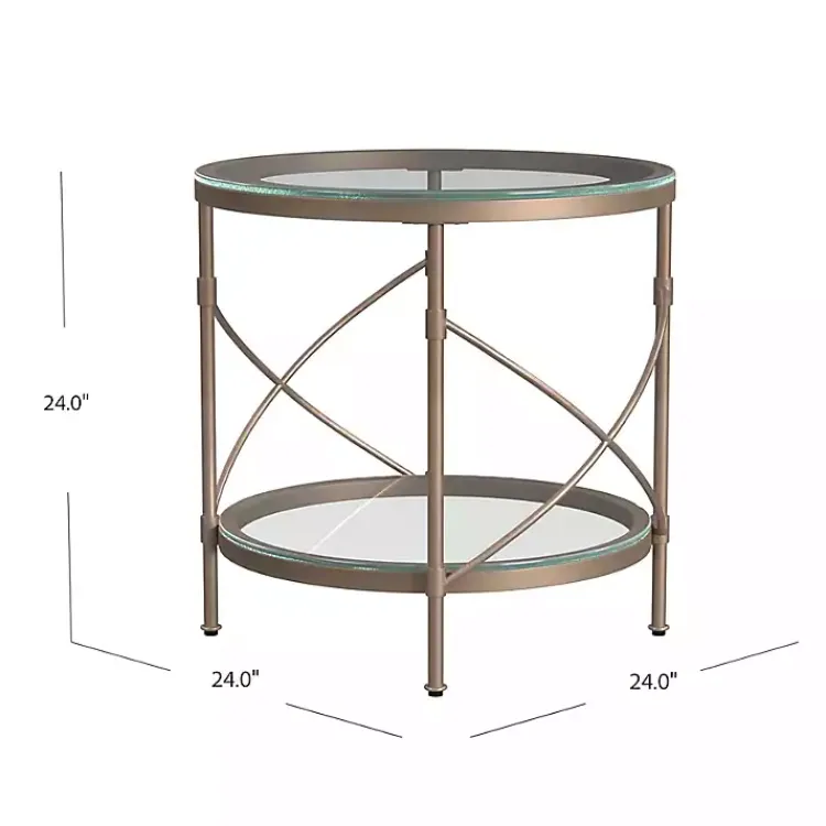 Accent & End Tables-Kirklands Home Round Bronze Metal and Glass Accent Table Gold