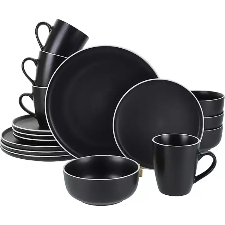 Dinnerware-Kirklands Home Onyx Eliza 16-pc. Dinnerware Set Black
