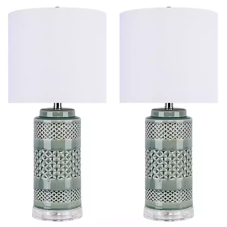 Table Lamps-Kirklands Home Sage Green Geometric Table Lamps, Set of 2 White