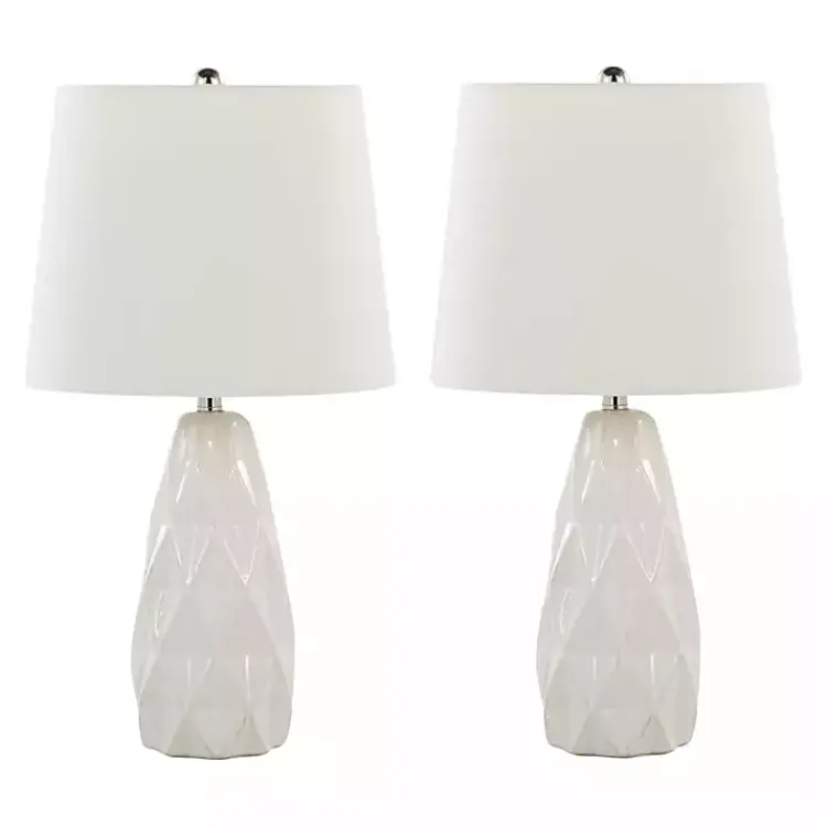 Table Lamps-Kirklands Home Sculpted Diamond Table Lamps, Set of 2 White