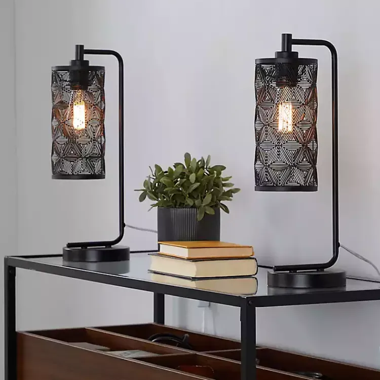 Table Lamps-Kirklands Home Matte Metal Cutout Table Lamps, Set of 2 Black