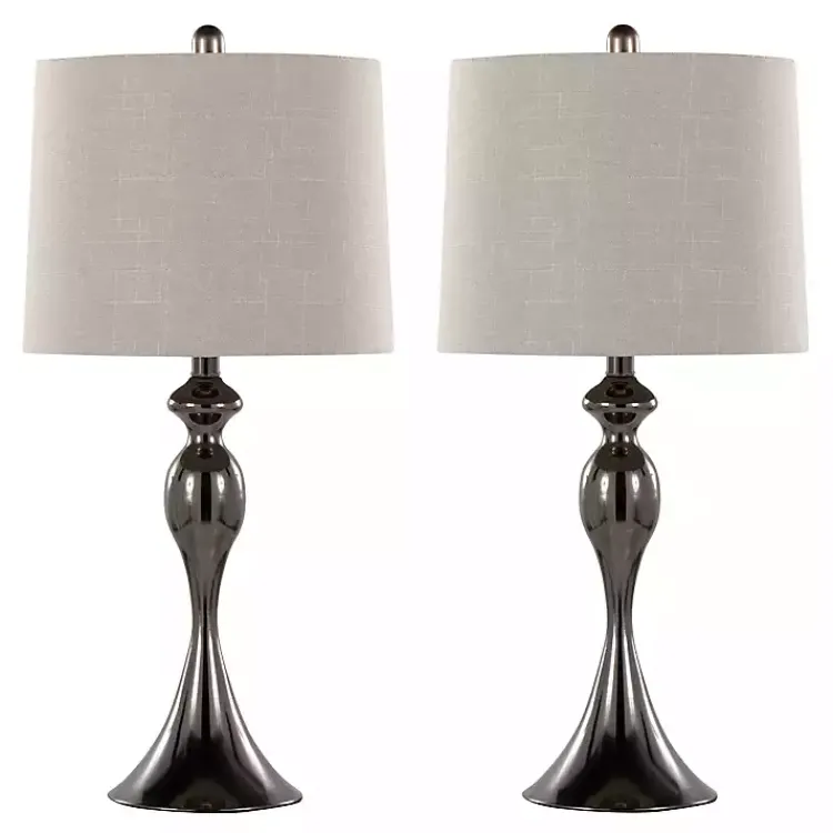 Table Lamps-Kirklands Home Gunmetal Ashland Table Lamps, Set of 2 Silver
